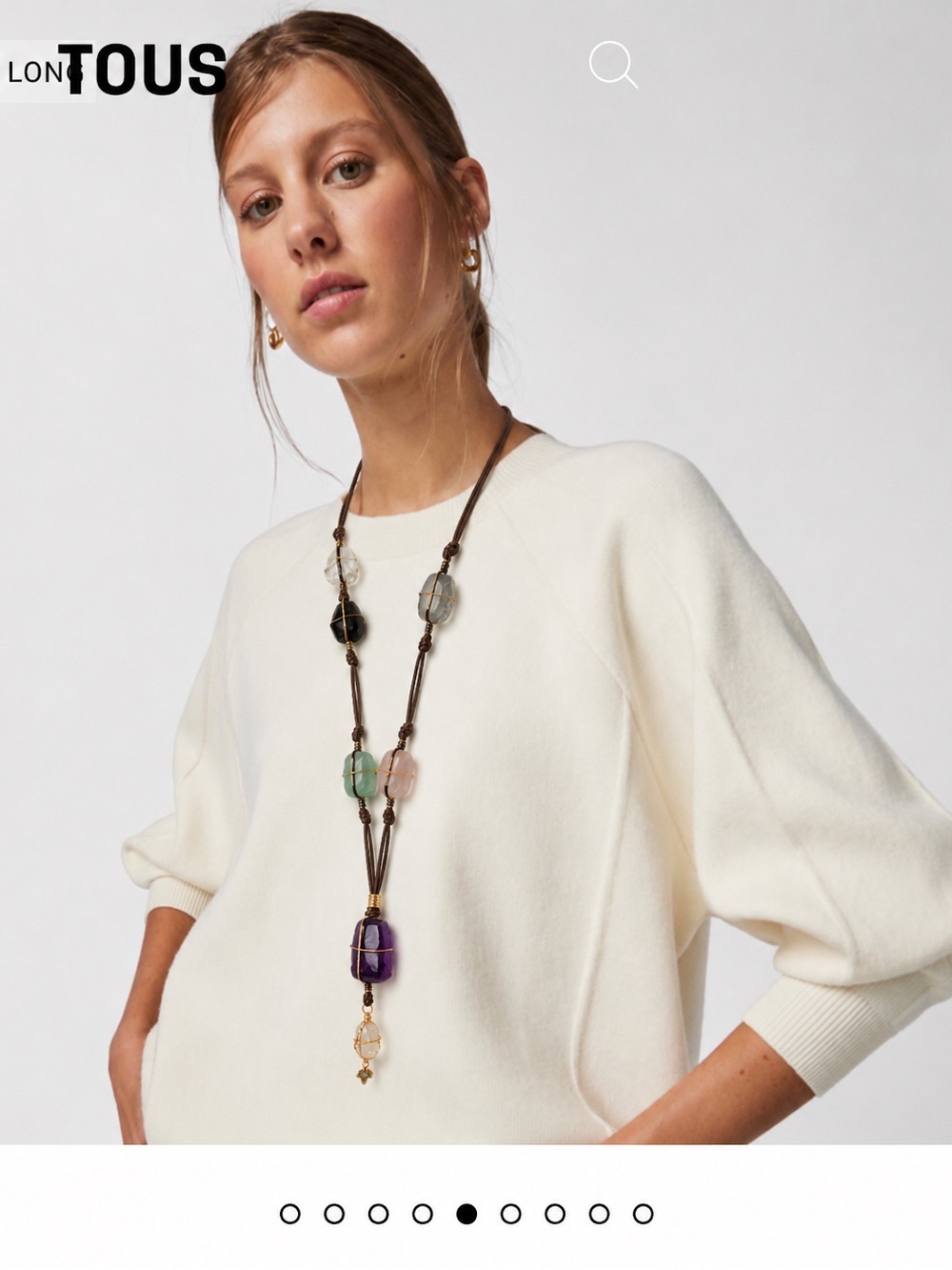 TOUS Multistone Wire-Wrapped Statement Bohemian Brown Cord Crystal Necklace